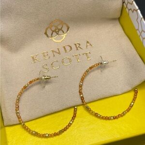Kendra Scott Britt Gold Thin Beaded Hoop Earrings in Orange Agate W/ GIFT BOX